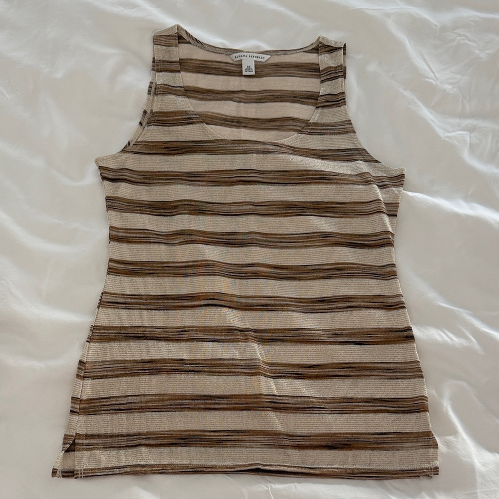 Banana Republic Mesh Striped Tank Top - Brown/Gold and Cream